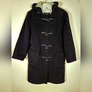 Gloverall England original duffle coat Hood Plaid Lining Wool Blend Black SZ 12